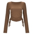 thumbnail image 4 of Gbsyewxs Shirts For Women Long Sleeve Crew Neck Solid Color Slim Summer Womens T Shirt Brown, 4 of 8