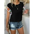 thumbnail image 4 of Womens Shirts Floral Crochet Short Sleeve Crewneck Shirt Casual Pullover Blouse Summer Tops Black XL, 4 of 7