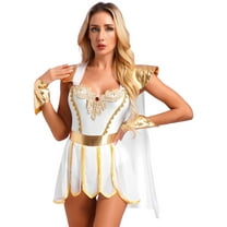 TiaoBug Womens Halloween Ancient Roman Bodysuit Costume Metallic Cape Petal Skirt with Wristbands Fancy Dress White 3XL