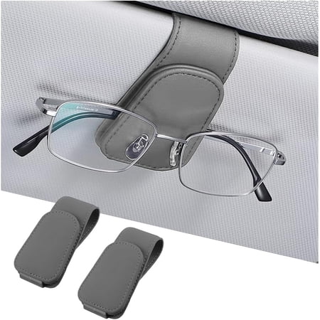 chasenew Sunglasses Holders for Car Sun Visor Leather Eyeglasses Hanger Mounter Magnetic Glasses Holder and Ticket Card Clip Auto Interior Accessories Universal for SUV Pickup Truck Gray (2 Pcs)