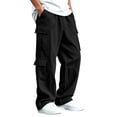 thumbnail image 2 of TKKCS Boys Wide Leg Cargo Pants Elastic Waist Relaxed Fit Multi Pockets Casual Twill Pants for School Outdoor Black 5-6 Years, 2 of 9