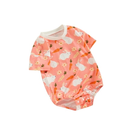 

Mioliknya Baby Girls Easter Jumpsuit Carrot Bunny Print Short Sleeve Romper