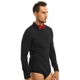 thumbnail image 4 of Aiihoo Men's Modern Latin Dance Bowtie Shirt Top One Piece Long Sleeve Zip Up Bodysuit Romper Dancewear Black XL, 4 of 7