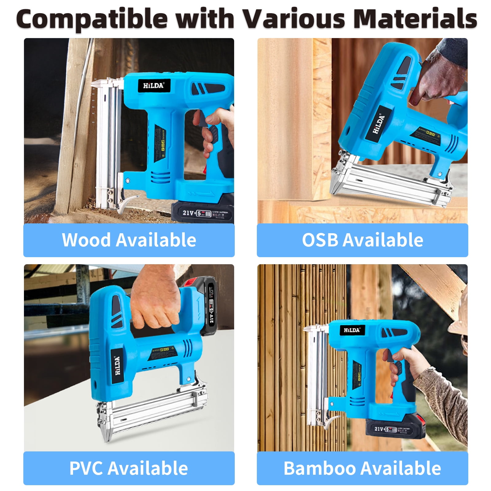 YILIFEIDA Cordless Electric Nail Gun, Naile with Battery 1.5Ah X 2 & Charger, Quick Reload Magazine, Anti Jam Technology, Lightweight Design, 1000pcs Nails, Cordless Brad Nailer for DIY Project