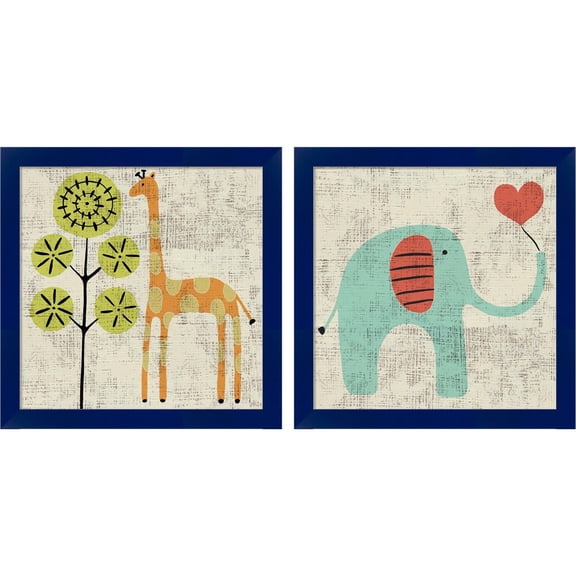 Great Art Now Ada's Giraffe & Elephant by Chariklia Zarris, 2 Piece Framed Art Set Each 14"W x 14"H