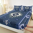 thumbnail image 3 of Manfei Aztec Bed Sheets,Boho Bohemain Print King Sheets,Bule Retro Geometry Sheet Set,Ultra Soft Bedroom Decor,4pcs, 3 of 7