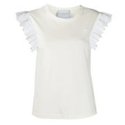 Angle View: Philosophy di Lorenzo Serafini Women's Ivory Ruffle Trim T-Shirt (S)