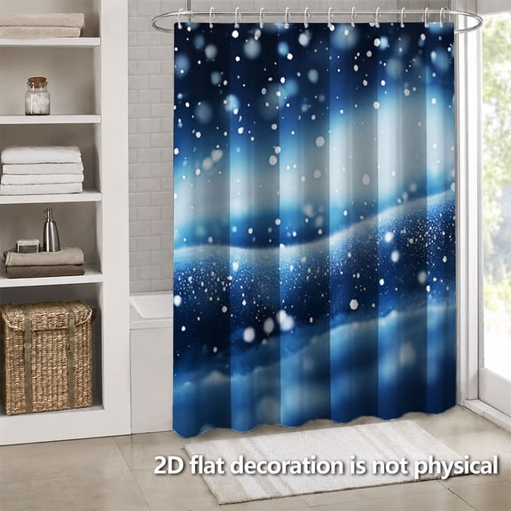 Hoease Winter Blue Snowy Scene Falling Snow Shower Curtain, 71W x 66L Inch Waterproof Fabric Bathroom Curtain with 12 Hooks, Winter Snow Landscape Bath Decor