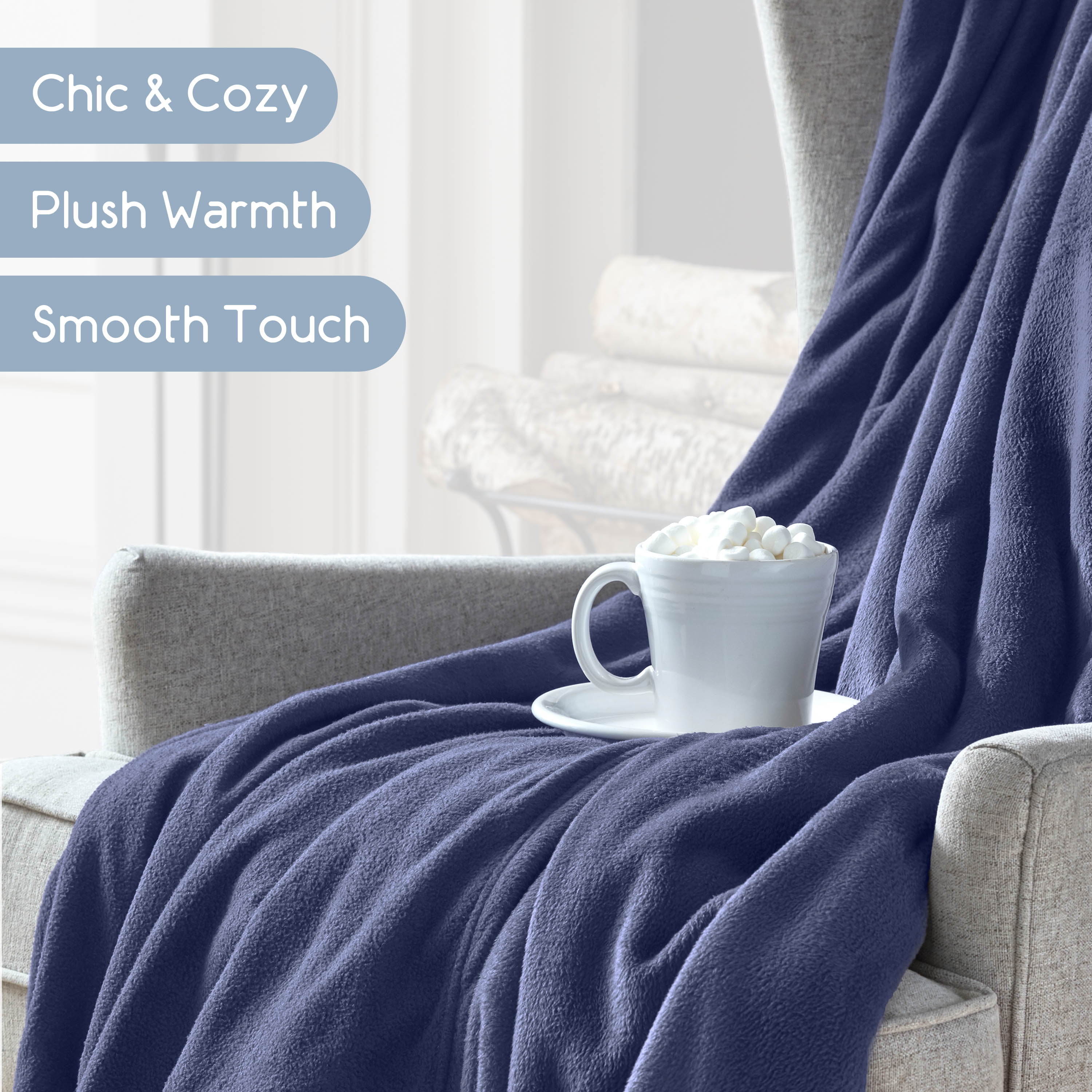 Soft All-Season Microfleece Bed Blanket – Lightweight Cozy Throw – King Size – Navy