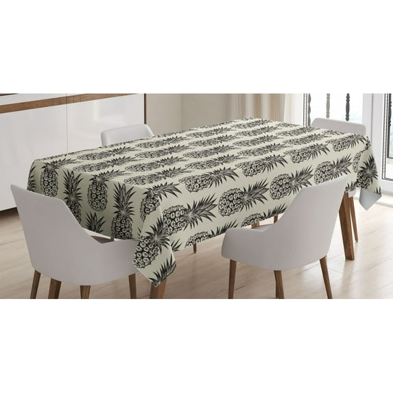 Tropical Tablecloth, Pineapples Summer Vibe Hipster Fresh Gourmet Juicy Health Organic, Rectangle Satin Table Cover for Dining Room and Kitchen, 52" X 70", Coconut and Charcoal Grey, by Ambesonne