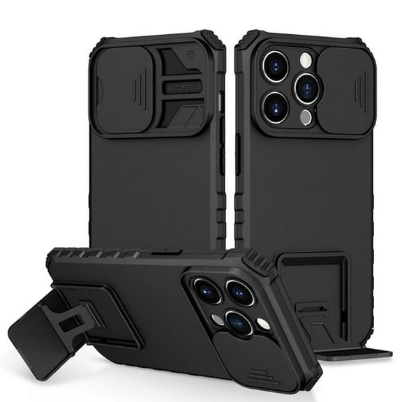 Camera Privacy Cover Hybrid Case with Kickstand for iPhone 14 Pro - Black