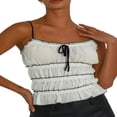 thumbnail image 1 of Contrast Color Crop Tops with Ruched Details for Women‘s Summer, 1 of 5