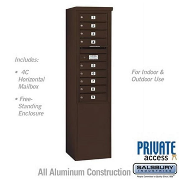 Salsbury 3911S-09ZFP 69 - 0.25 in. 11 Door High Unit Single Column 9 MB1 Doors Front Loading Free Standing 4C Horizontal Mailbox Unit, Bronze - Private Access
