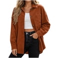 thumbnail image 3 of Women's Corduroy Cardigan Solid Collar Button Front Dual Patch Pockets Thick Vertical Stripe Oversized Workwear Shirt Coat, Jackets for Women Trendy Coffee XXL, 3 of 7
