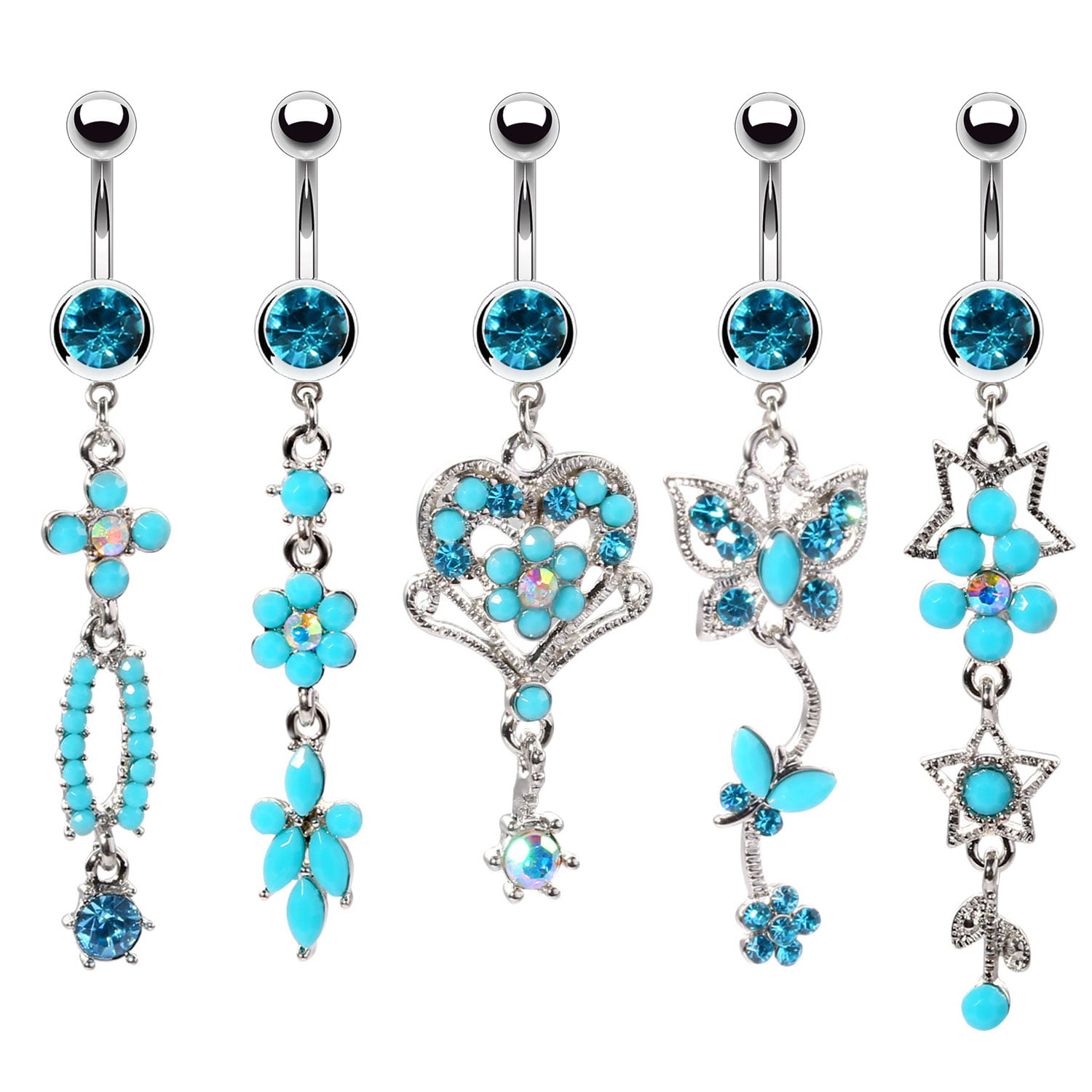 BodyJ4You Belly Button Rings Tribal Dangle Navel 14G Piercing Jewelry 5 Pieces 