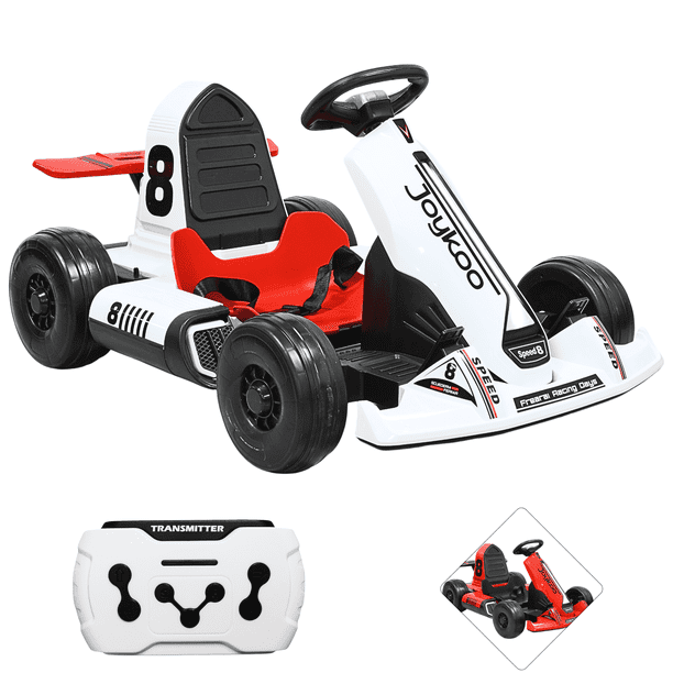 Montable Eléctrico Go Kart para Niños Largo Ajustable Control Remoto Batería Recargable 12V Luces Sonido Bluetooth Soporta 80 kg - Blanco