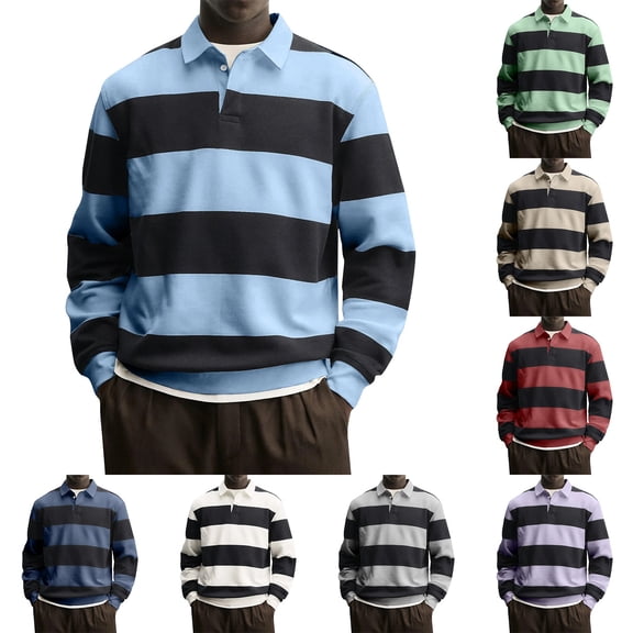 Migroa Men's Fashion Long Sleeve Cotton Striped Golf Shirts for Men Dry Fit - Classic Maritime Pattern, Casual Athletic Style - Ideal for Yacht Club, Summer Party, Weekend Sports,