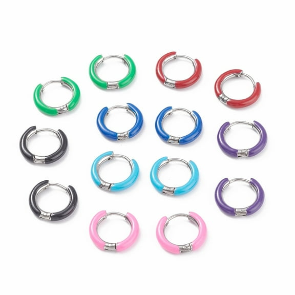 20 Pair Two Tone 304 Stainless Steel Chunky Huggie Hoop Earrings with Enamel for Women Stainless Steel Color Mixed Color 10 Gauge 15~16x2.5mm Pin: 1mm