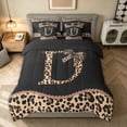 thumbnail image 3 of Homewish Fashion Initial Letter Bedding Comforter Set 7pcs for Girls Women, Cheetah Print Monogrammed D Queen Bedding Sets, Black Reversible, 3 of 9