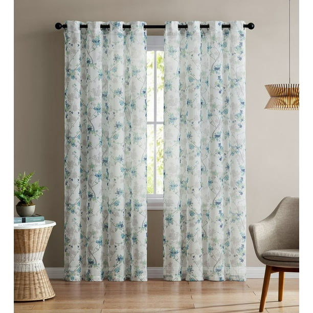 Single (1) Sheer Window Curtain Panel Grommets, Floral Design 54"W x