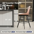 thumbnail image 3 of Solfway Swivel Bar Stools Set of 2, 26 inch Counter Height Bar Stools with Back, Tufted PU Leather Bar Chair Barstools for Kitchen Island with Metal Legs and Footrest, Brown, 3 of 8