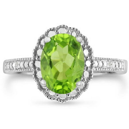 - 2ct Oval Peridot And Diamond Halo Ring Crafted In Solid Sterling Silver Size 5