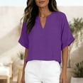 thumbnail image 5 of TGSLY Women's V Neck Tops Lightweight Thin Short Sleeve Blouses Loose Fit Dressy Casual Curved Hem Solid Color Summer Tee Shirts XXL, 5 of 10