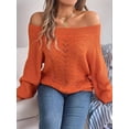 thumbnail image 4 of Crochet Tops for Women Off the Shoulder Sweaters Summer Long Sleeve Hollow Out Knit Beach Clothes Orange M, 4 of 9