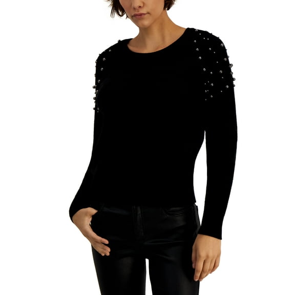 Women's Embellished Ribbed Sweater Deep Black XS