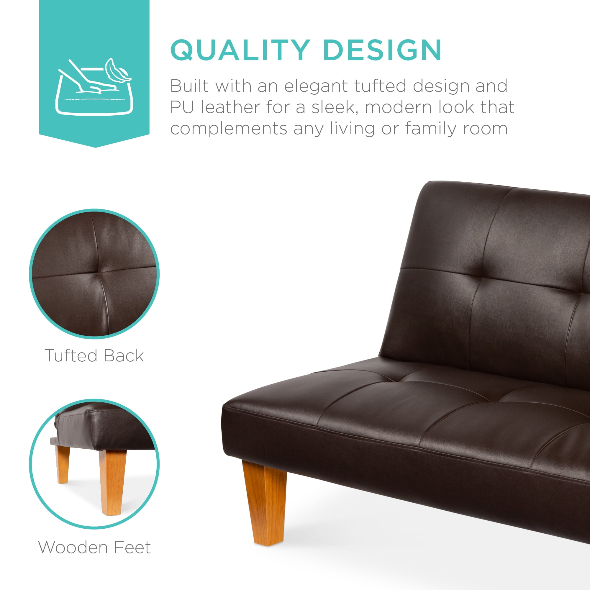 best choice products modern faux leather convertible folding futon sofa bed r
