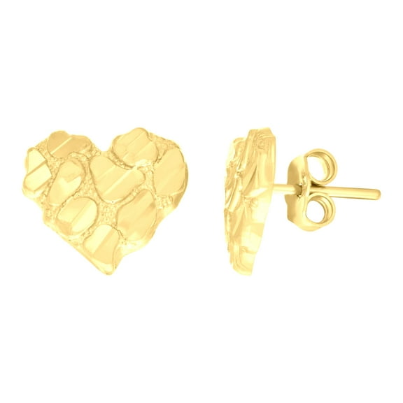 14k Yellow Gold Womens Nugget Heart Stud Earrings Jewelry Gift for Women