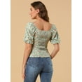 thumbnail image 5 of DARING DIVA Puff Sleeve Sweetheart Neck Smocked Floral Top M Green, 5 of 6