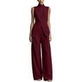 thumbnail image 2 of Sets Summer Outfits Sleeveless Crop Tops Women Solid Color Stand Collar Sleeveless Shirt Tops Wide-Leg Pants Suit Wine S, 2 of 6