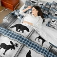 thumbnail image 4 of Erosebridal Deer Antler Bedding Sets Twin Size,Bear Silhouette Paws Comforter Sets with Sheets,Blue Geometric Patchwork Plaid Bed in a Bag Twin Size,Ultra Soft Bedroom Decoration,7-Piece, 4 of 6