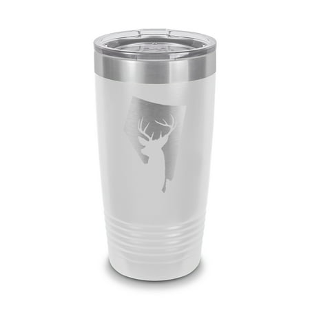 

Nevada Deer State Tumbler 20 oz - Laser Engraved w/ Clear Lid - Stainless Steel - Vacuum Insulated - Double Walled - Travel Mug - buck hunt hunting rifle nv - White