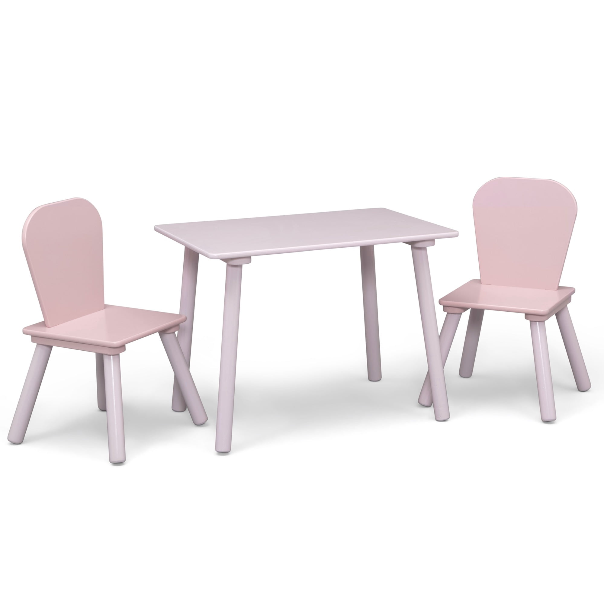 Delta Children 4-Piece Toddler Playroom Set – Includes Play Table, 2 Chairs and 6 Bin Toy Organizer with Reusable Vinyl Cling Stickers, Light Pink/Dark Pink