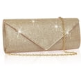 thumbnail image 1 of Bolso de mano elegante con lentejuelas brillantes en color rosa champán y estilo sobre con cadena para mujer, elegante bolso de mano tipo sobre para boda, fiesta, baile, 1 of 5