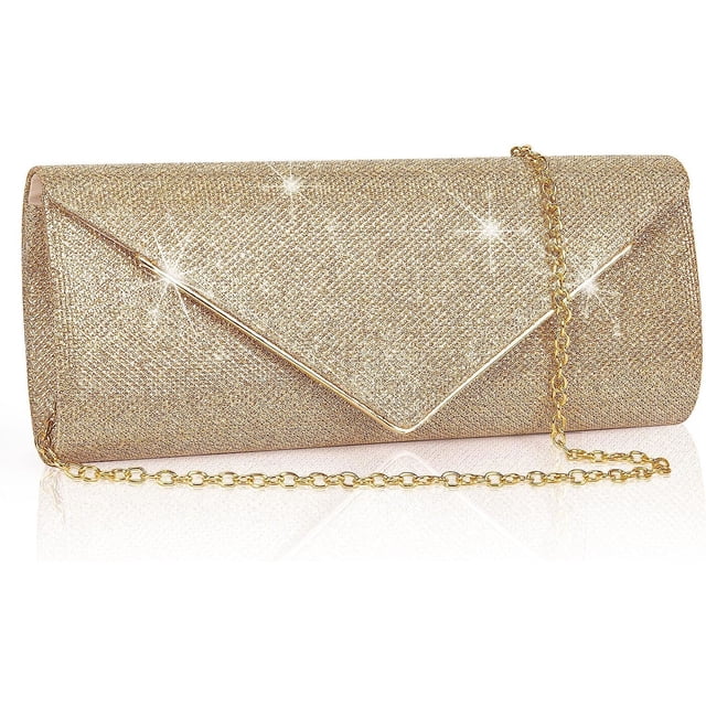 Bolso de mano elegante con lentejuelas brillantes en color rosa champán y estilo sobre con cadena para mujer, elegante bolso de mano tipo sobre para boda, fiesta, baile