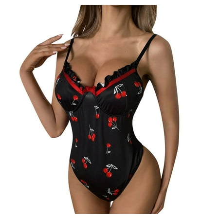 adviicd Wedding Lingerie For Bride Women Teddy Lingerie Lace Bodysuit One Piece Underwear black L