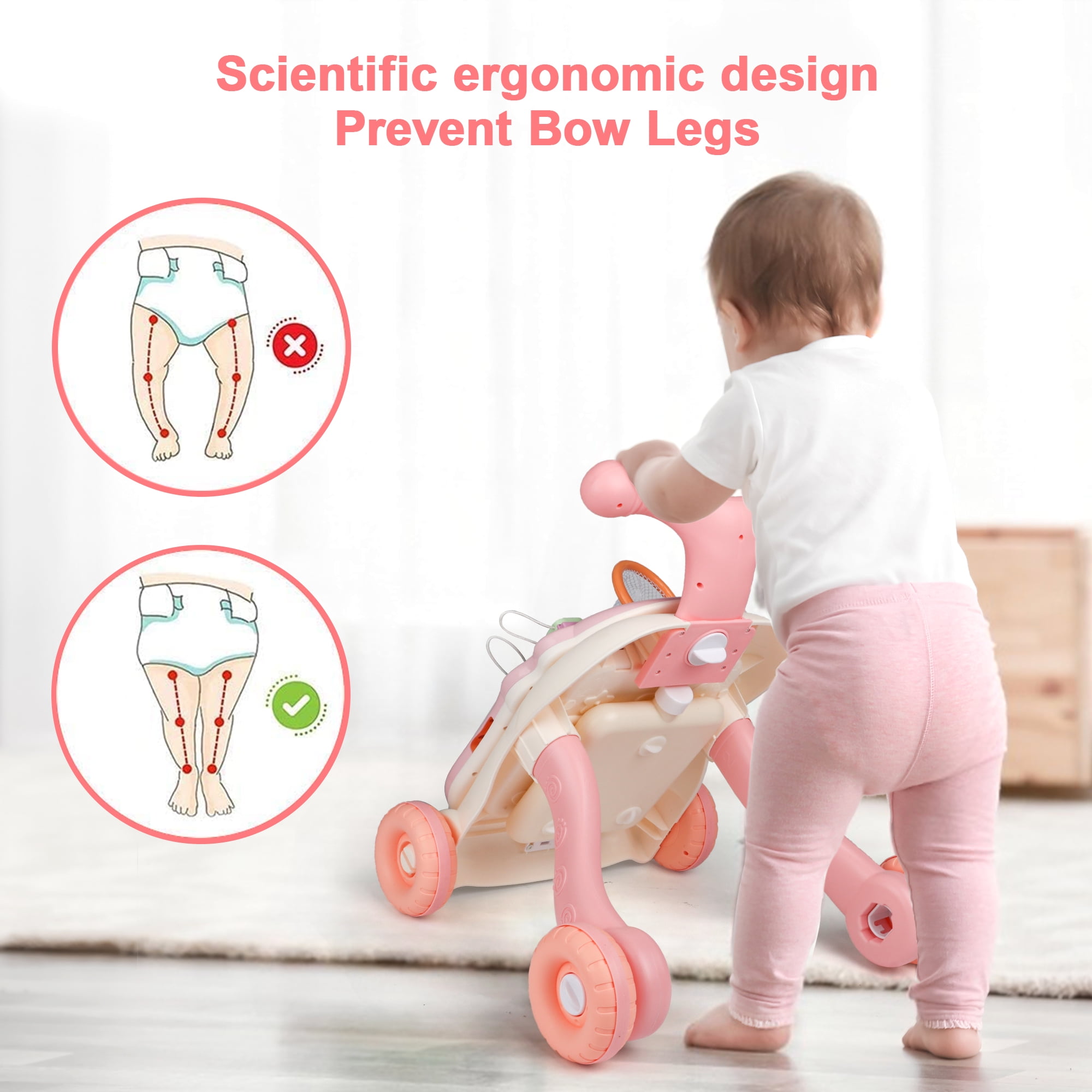 Beefunni Musical Baby Activity Center, Pink Baby Walker & Learning Table Sit To Stand for Boys Girls 6 Months up, Fun Educational Toy Christmas Gifts for Babies