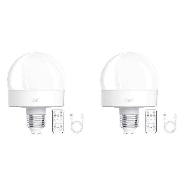 2X Bombillas Recargables Que Funcionan con Pilas, Bombilla de Rosca E26 de 300 para Lámparas con Control Remoto Regulable y Temporizador