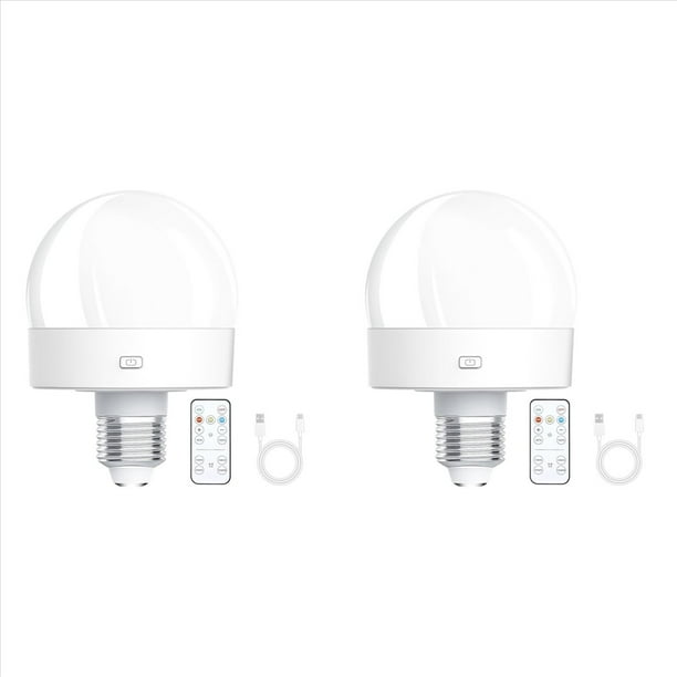 2X Bombillas Recargables Que Funcionan con Pilas, Bombilla de Rosca E26 de 300 para Lámparas con Control Remoto Regulable y Temporizador