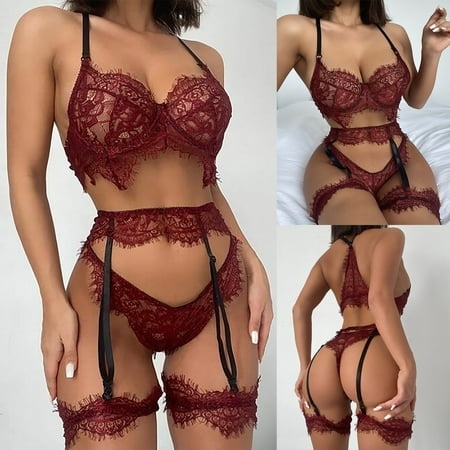 

Eyelash Lace O-Ring Cutout Garter Lingerie Set Teddy Bodydoll Embroidery