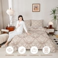 thumbnail image 3 of jejeloiu Vintage Damask Queen Comforter Set,Retro Floral Comforter Sets Queen For Adults,Beige Taupe,Reversible,3pcs,1 Comforter and 2 Pillowcases, 3 of 7