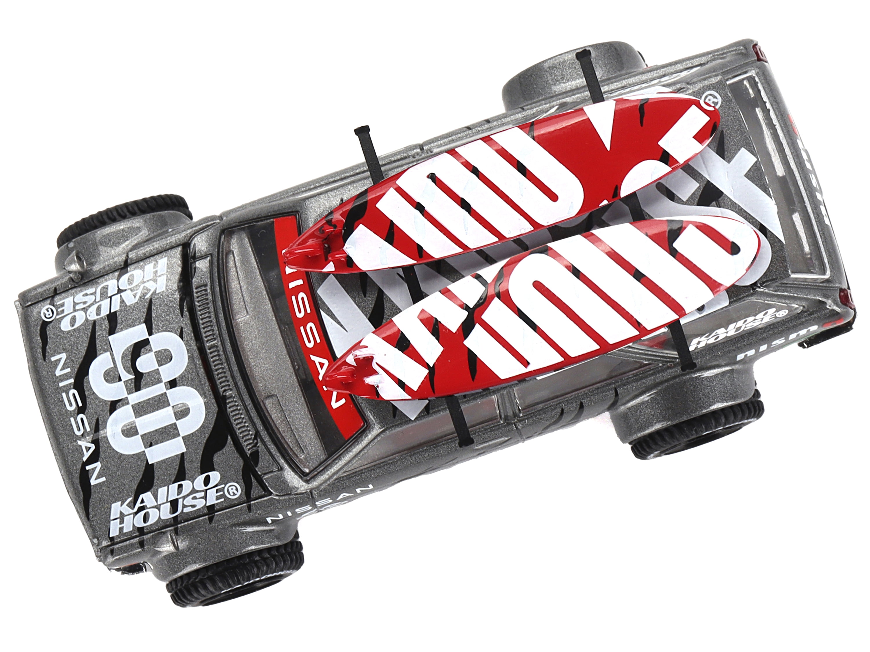 Datsun Kaido 510 Wagon 4x4 RHD "Kaido Offroad V1" Gray Metallic with Red Interior and Surfboards on Roof (Designed by Jun Imai) "Kaido House" Special 1/64 Diecast Model Car by Mini GT