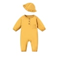 thumbnail image 3 of Teyfeniy 0.5-2T Toddlers Baby Rompers with Matching Hat 2 Piece Set Button Down Jumpsuits Long Sleeve Cute Comfy Casual Crew Neck Newborn Infant Outfit Set, 3 of 10