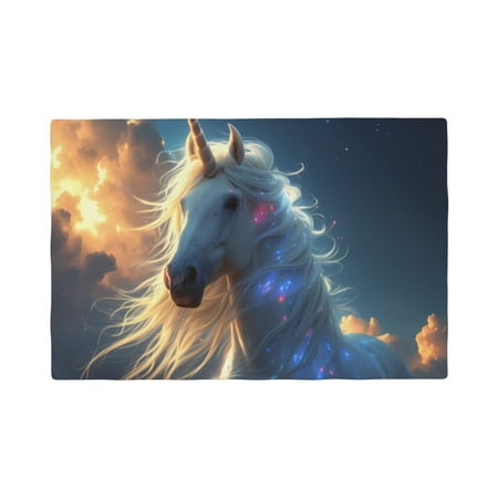 

Table Placemats Set of 4 - Starry Light White Horse 12x18 In Faux Linen Double Heat Resistant Place Mats Cloth Indoor/Outdoor Placemats Washable Table Mats for Dining Kitchen Party