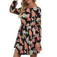 thumbnail image 1 of Vestido a media pierna elegante informal de manga larga con cuello redondo y estampado floral de mod Abanopi Grande, 1 of 7