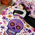 thumbnail image 4 of Manfei Teens Hippie Skeleton Bedding Comforter Set 7pcs, Bohemian Flower Floral Queen Bedding Sets, Western Theme Reversible Queen Sheet Sets, Microfiber Bedroom Decor, 4 of 7