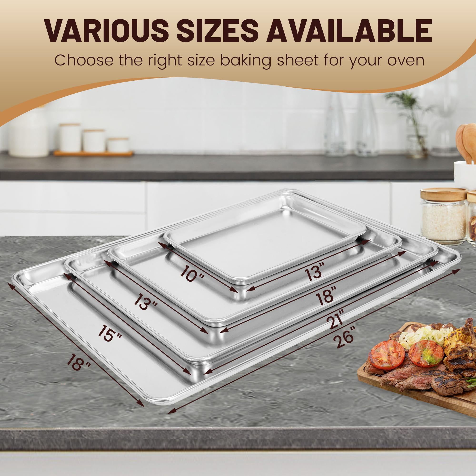 Baking Sheet Pan Aluminum 6 Pack 13"×10" for Baking